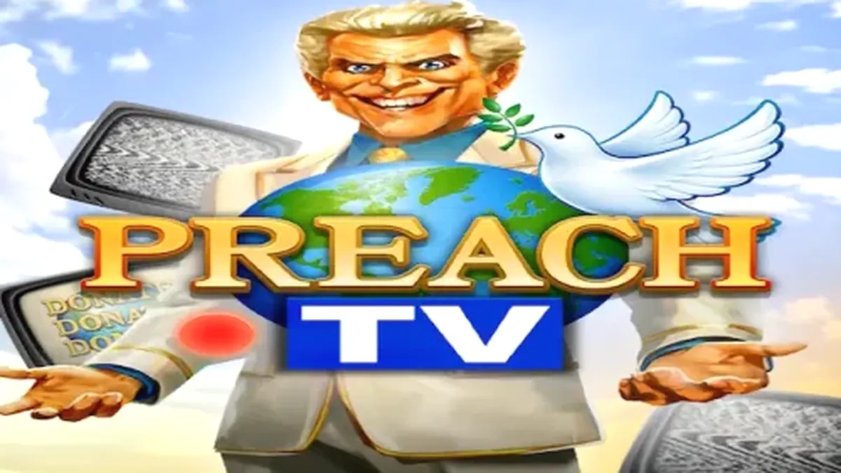 Interface do jogo de slot Preach TV com temática de estúdio de TV